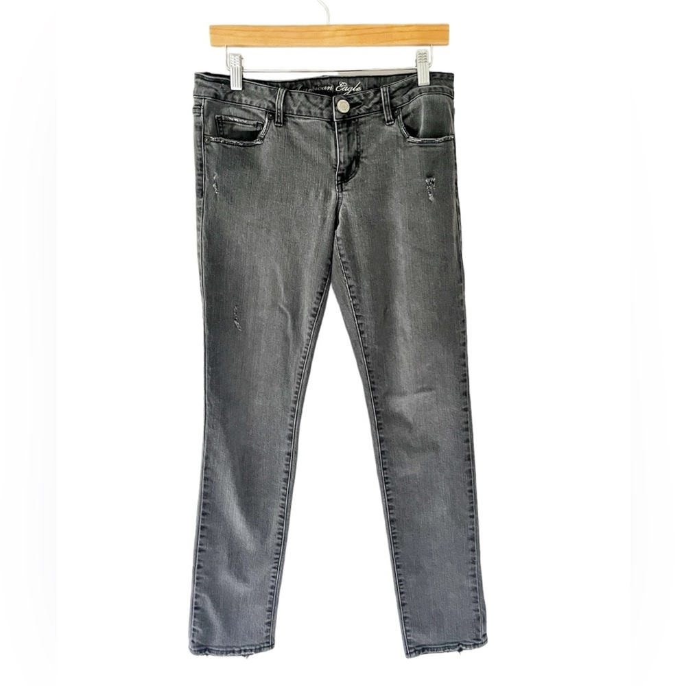 EUC AEO Vintage Dark Gray Wash Stretch Skinny Jeans Size 8